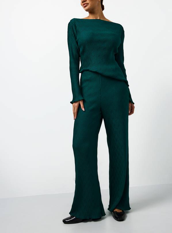 Green Plisse Co-ord Wide Leg Trousers 24